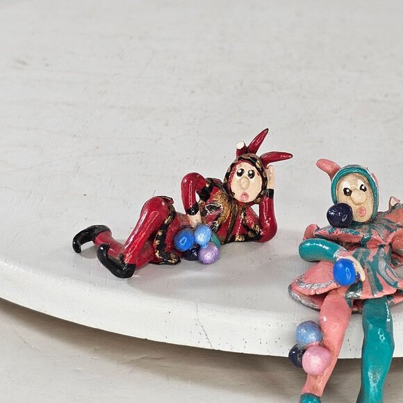 Vintage Handmade Harlequin Jester Figurine Set Signed FLAWS - Picture 3 of 10
